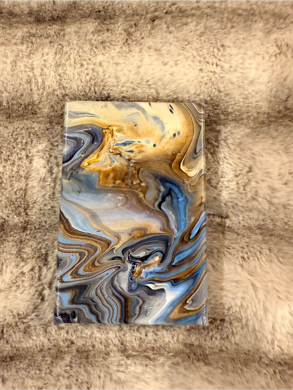 Abstract Resin Art Panel in Blue, Gold & Gray